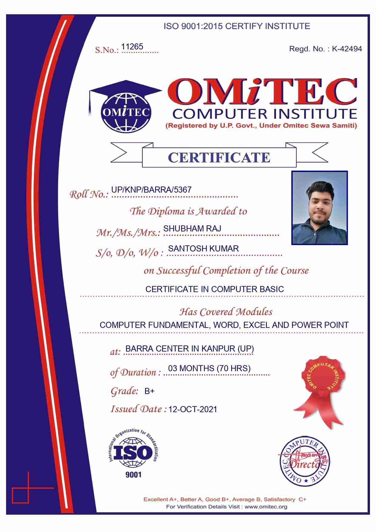 Affiliation Certificate